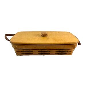 1997 Longaberger Heartland Bakery Basket w/Woodcrafts Lid 14.5L x 7.5W x 3.75H